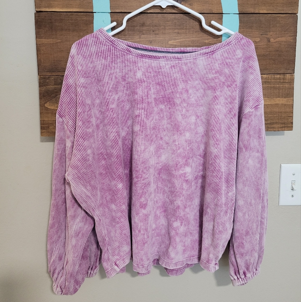 Pilcro Pink Waffle Knit Puff Sleeve Top Size Medium